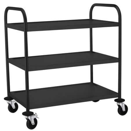 Chariot de service professionnel noir mat 3 &eacute;tag&egrave;res inox - Hendi