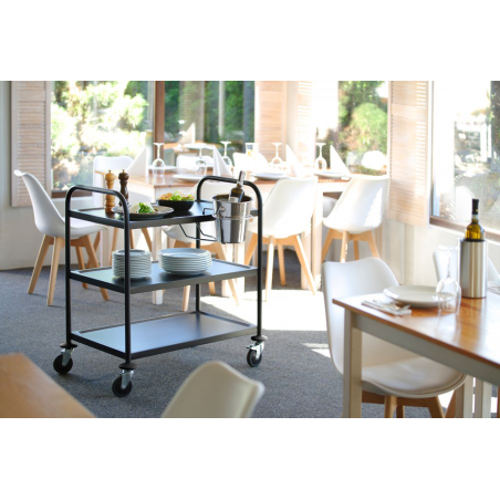 Chariot de service professionnel noir mat 3 &eacute;tag&egrave;res inox - Hendi