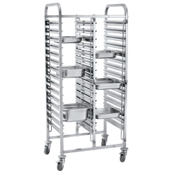 Chariot Porte-Plateaux Double 30 x GN 1/1 en Inox, Capacit&eacute; 150 kg, 798x610x(H)1710mm - Hendi
