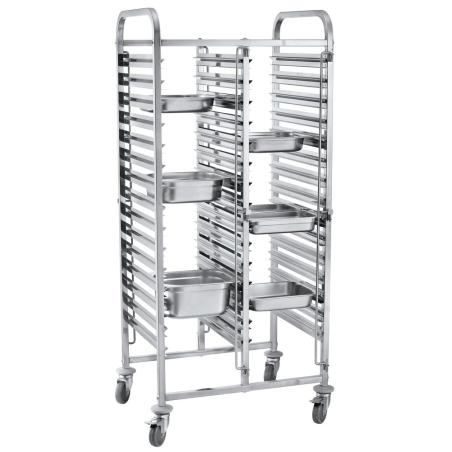 Chariot Porte-Plateaux Double 30 x GN 1/1 en Inox, Capacit&eacute; 150 kg, 798x610x(H)1710mm - Hendi