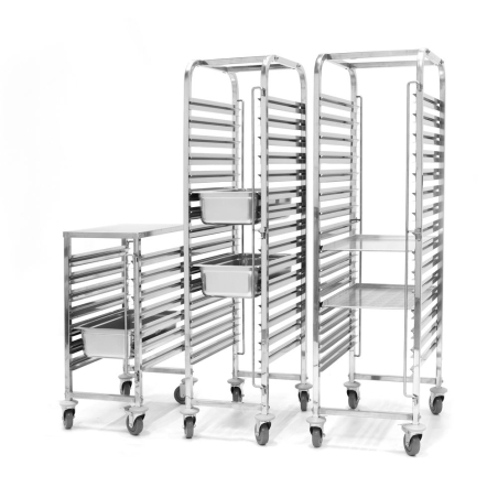 Chariot porte-plateaux professionnel GN 1/1, 7 niveaux, avec plan de travail - Hendi