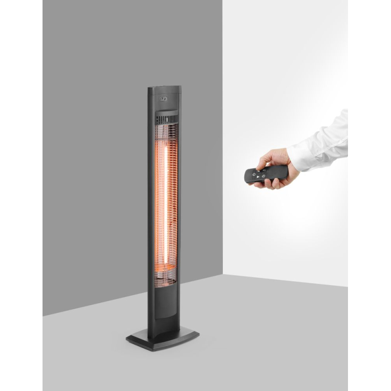 Chauffage de terrasse infrarouge carbone, 2000W, int&eacute;rieur/ext&eacute;rieur, avec t&eacute;l&eacute;commande et minuterie - Hendi
