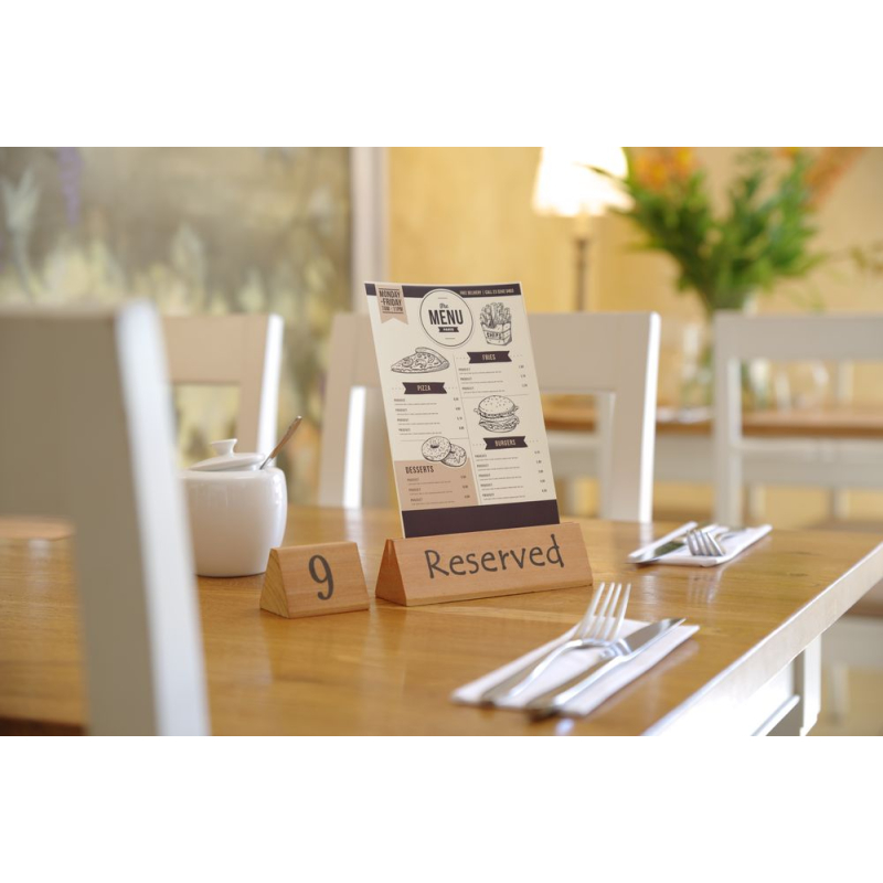 Chevalet de table "R&eacute;serv&eacute;" en bois r&eacute;sistant avec fente pour menu - Hendi