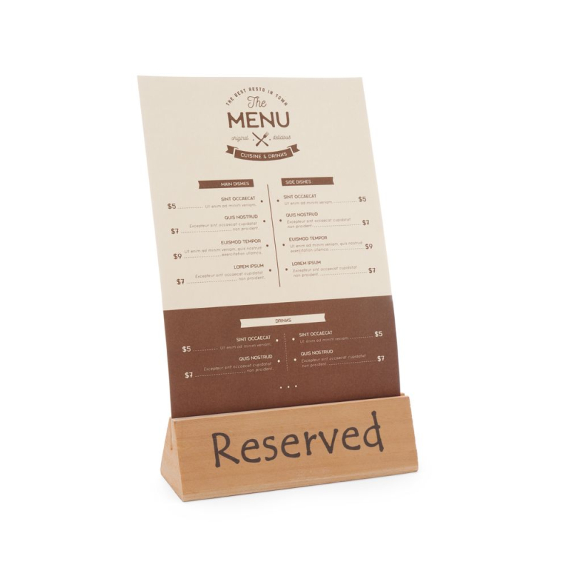 Chevalet de table "R&eacute;serv&eacute;" en bois r&eacute;sistant avec fente pour menu - Hendi