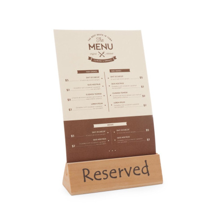 Chevalet de table "R&eacute;serv&eacute;" en bois r&eacute;sistant avec fente pour menu - Hendi