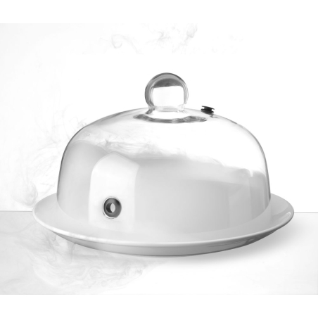 Cloche &agrave; Fumer Plate en Verre Borosilicate avec A&eacute;ration Silicone ⌀260x175mm - Hendi