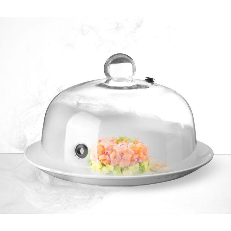 Cloche &agrave; Fumer Plate en Verre Borosilicate avec A&eacute;ration Silicone ⌀260x175mm - Hendi