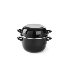 Cocotte &agrave; Moules &Eacute;maill&eacute;e Noire 3.4L, Couvercle Inox pour Service, R&eacute;f 625057 - Hendi