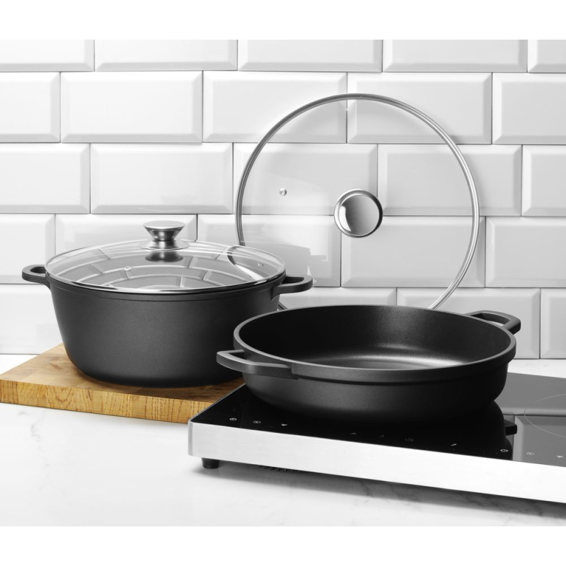Cocotte en aluminium moul&eacute; antiadh&eacute;sif PTFE, 7L, compatible induction et four 250&deg;C - Hendi