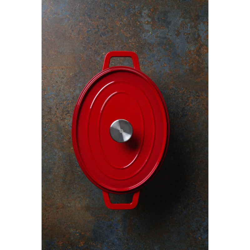 Cocotte Ovale en Fonte &Eacute;maill&eacute;e Rouge 4,4L, 36,5x29 cm, Induction - Hendi