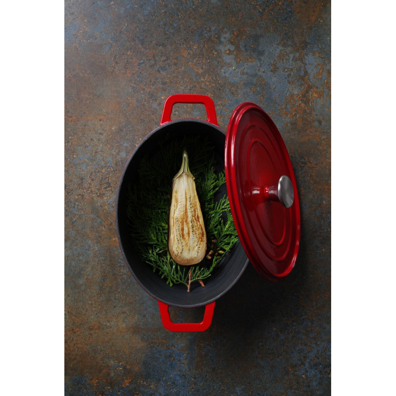 Cocotte Ovale en Fonte &Eacute;maill&eacute;e Rouge 4,4L, 36,5x29 cm, Induction - Hendi