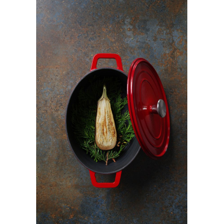 Cocotte Ovale en Fonte &Eacute;maill&eacute;e Rouge 4,4L, 36,5x29 cm, Induction - Hendi