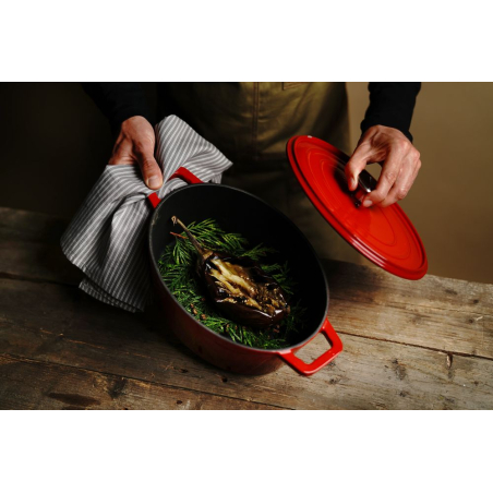 Cocotte Ovale en Fonte &Eacute;maill&eacute;e Rouge 4,4L, 36,5x29 cm, Induction - Hendi