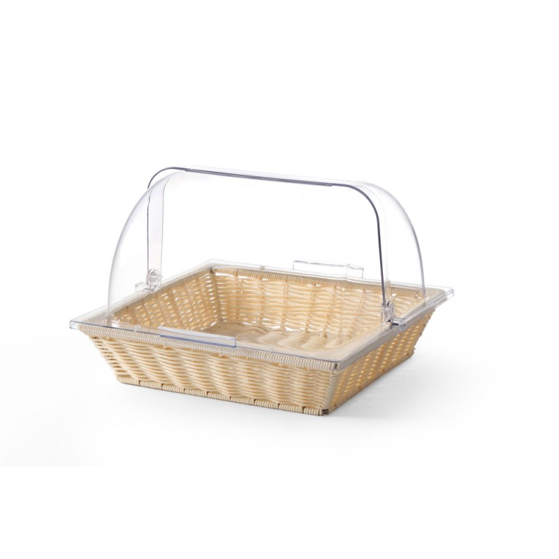 Corbeille Panier Buffet GN 2/3 Poly-Rotin avec Couvercle Rolltop Polycarbonate 365x335x245mm - Hendi