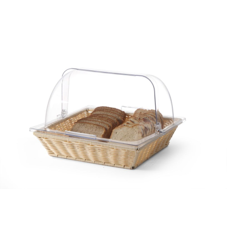 Corbeille Panier Buffet GN 2/3 Poly-Rotin avec Couvercle Rolltop Polycarbonate 365x335x245mm - Hendi
