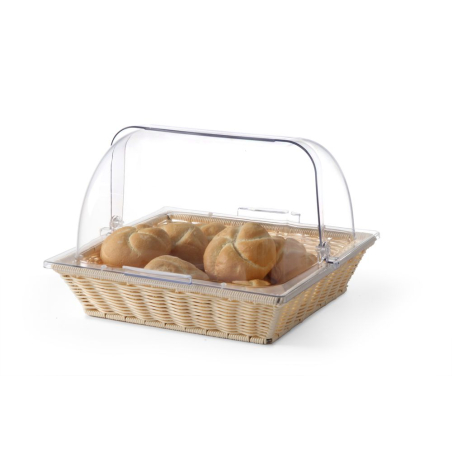 Corbeille Panier Buffet GN 2/3 Poly-Rotin avec Couvercle Rolltop Polycarbonate 365x335x245mm - Hendi