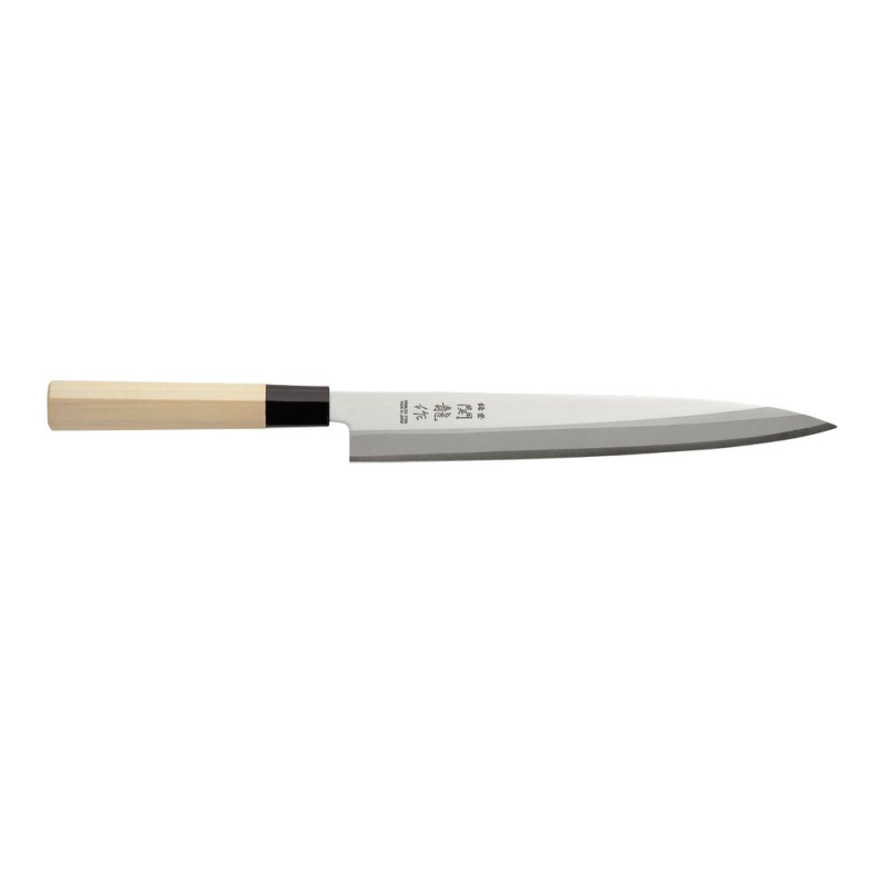 Couteau japonais Sashimi professionnel pour sushis et filets de poisson, Bois clair (L)375mm - Hendi
