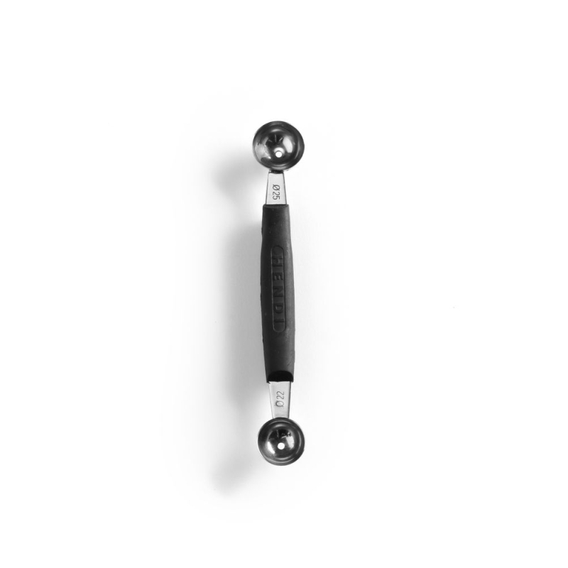 Cuill&egrave;re &agrave; Melon Double Acier Inoxydable &Oslash; 22-25 mm L.165 mm, Noir - Hendi