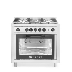 Cuisini&egrave;re &agrave; gaz 5 feux avec four &eacute;lectrique et gril professionnel - Hendi