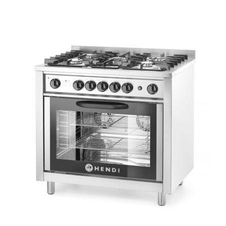 Cuisini&egrave;re &agrave; gaz 5 feux avec four &eacute;lectrique et gril professionnel - Hendi