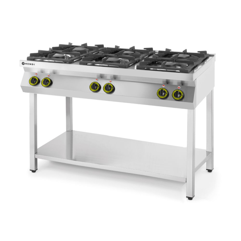 Cuisini&egrave;re Professionnelle &agrave; Gaz 6 Feux 28,5 kW, Support Ouvert 1200x700mm - Hendi