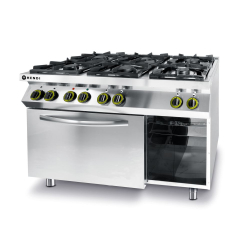 Cuisini&egrave;re professionnelle gaz 6 feux four convection &eacute;lectrique GN 1/1 - Hendi