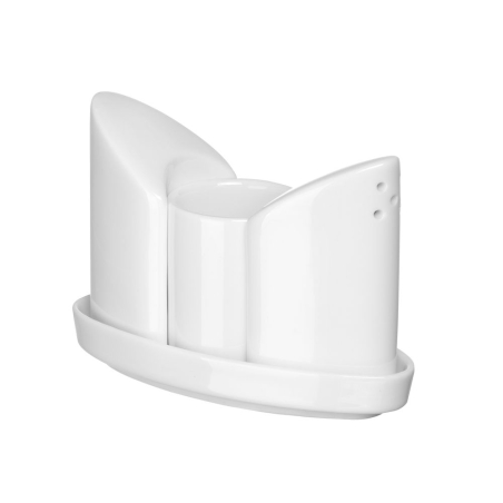 Ensemble Sali&egrave;re Poivri&egrave;re et Support Cure-Dents Porcelaine - Hendi