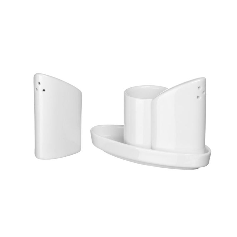 Ensemble Sali&egrave;re Poivri&egrave;re et Support Cure-Dents Porcelaine - Hendi