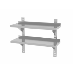 &Eacute;tag&egrave;re murale double r&eacute;glable Inox 800x300x600mm, 2 supports, dosseret 30mm - Hendi