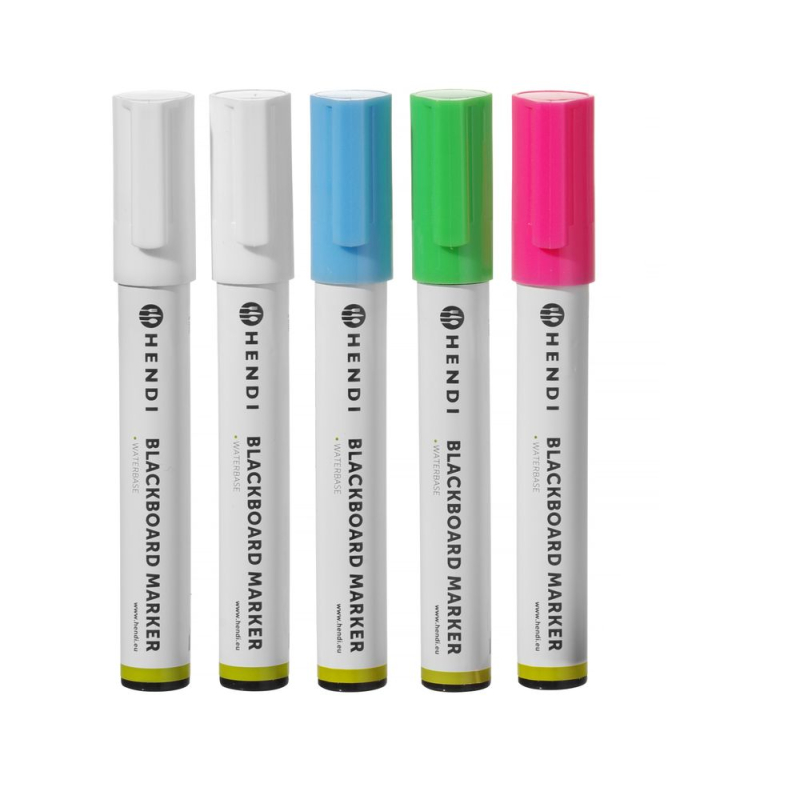 Feutres Craie 6mm Pointe Biseaut&eacute;e Couleurs Assorties (5 pi&egrave;ces) - Hendi