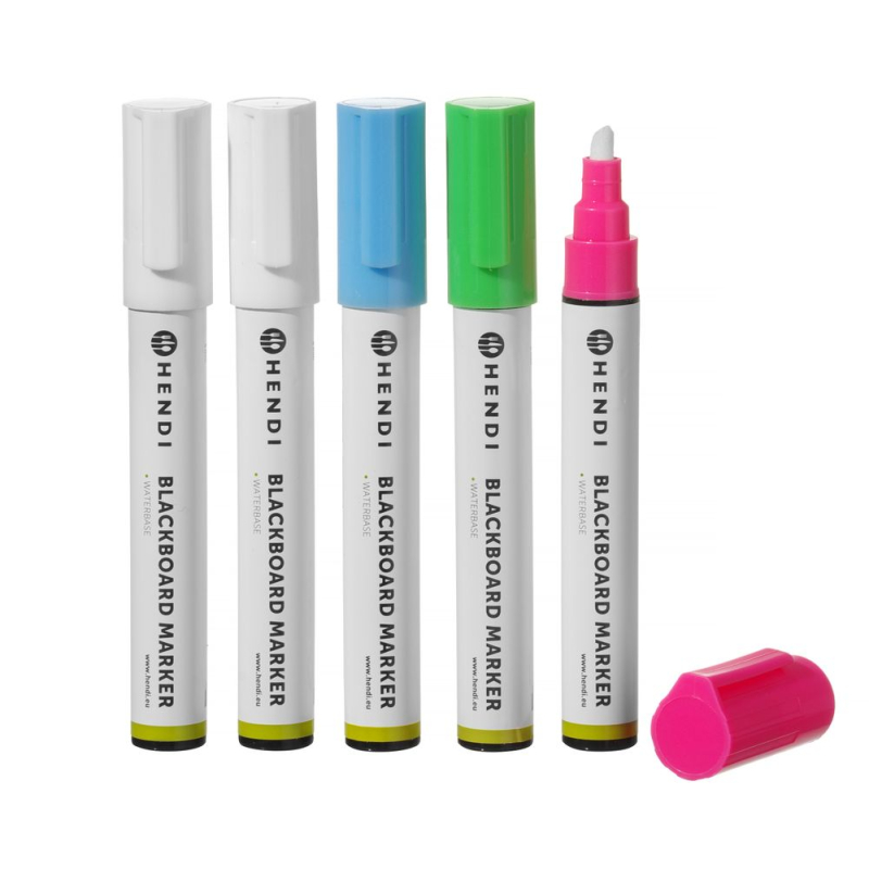 Feutres Craie 6mm Pointe Biseaut&eacute;e Couleurs Assorties (5 pi&egrave;ces) - Hendi