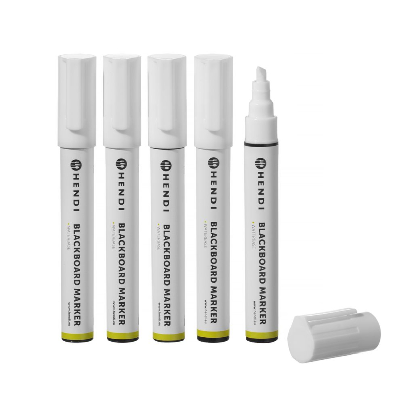 Feutres Craie Blancs 6mm (Lot de 5) - Pointe Biseaut&eacute;e 2-6mm - Hendi