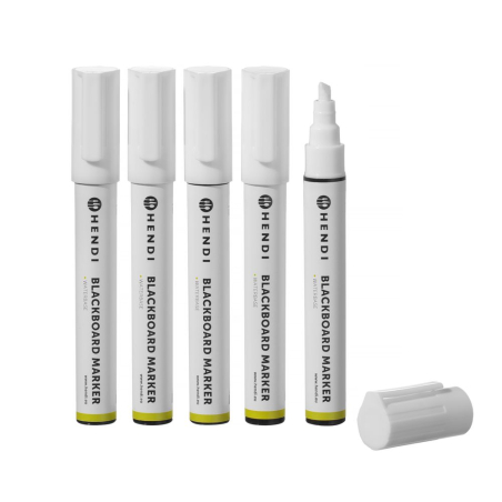 Feutres Craie Blancs 6mm (Lot de 5) - Pointe Biseaut&eacute;e 2-6mm - Hendi