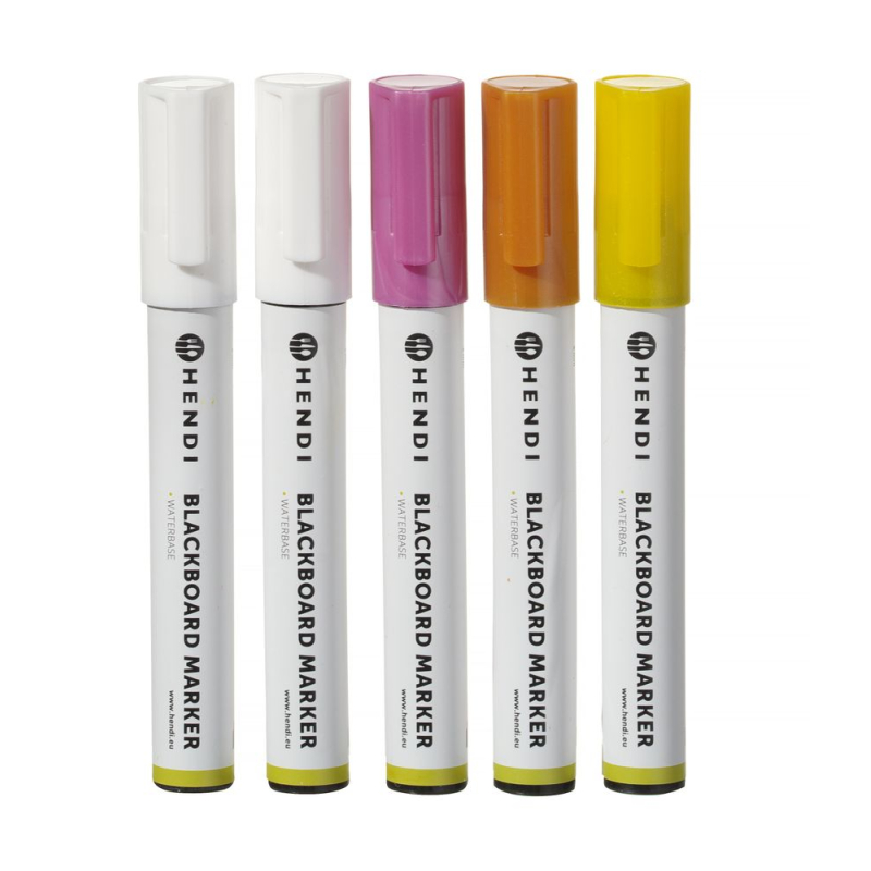 Feutres Marqueurs Craie Liquide, Pointe Biseaut&eacute;e 2-6mm, Couleurs Assorties (Lot de 5) - Hendi
