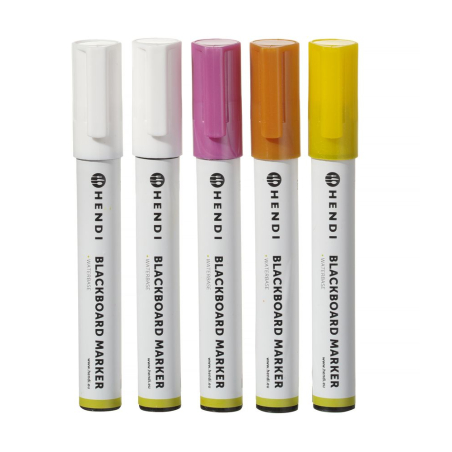 Feutres Marqueurs Craie Liquide, Pointe Biseaut&eacute;e 2-6mm, Couleurs Assorties (Lot de 5) - Hendi