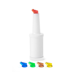 Flacon Verseur BarUp 0,8L pour Jus et Pr&eacute;-m&eacute;langes, 5 Becs Color&eacute;s, Blanc - Hendi