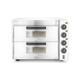 Four &agrave; pizza professionnel compact 2 chambres, 3000W, pierres r&eacute;fractaires, 350&deg;C, Argent - Hendi