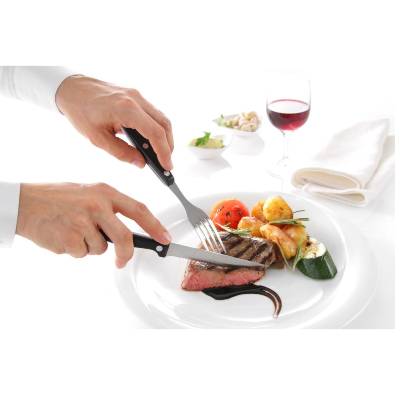 Fourchette &agrave; Steak Professionnelle Noir 6 Pi&egrave;ces Inox Manche ABS - Hendi