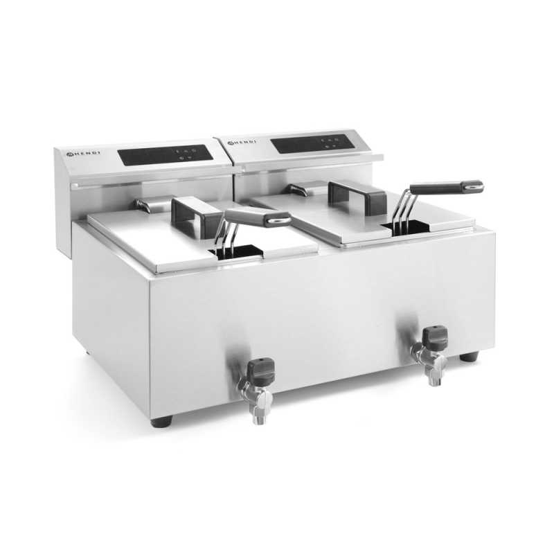 Friteuse professionnelle double bac num&eacute;rique 2x8L Profi Line avec robinet de vidange - Hendi