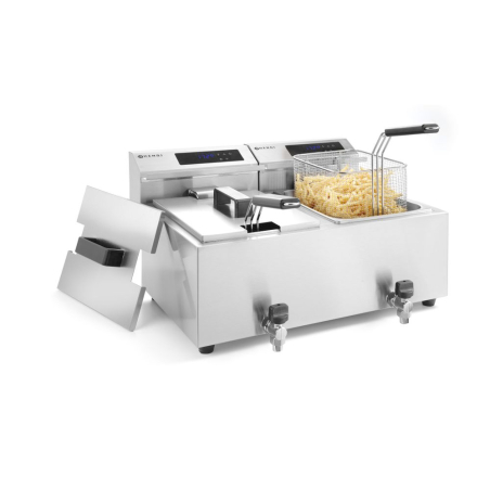 Friteuse professionnelle double bac num&eacute;rique 2x8L Profi Line avec robinet de vidange - Hendi