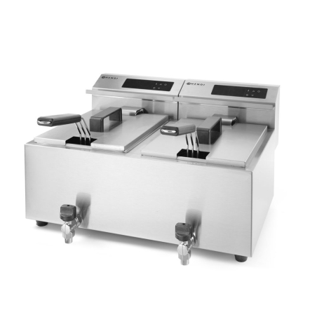 Friteuse professionnelle double bac num&eacute;rique 2x8L Profi Line avec robinet de vidange - Hendi