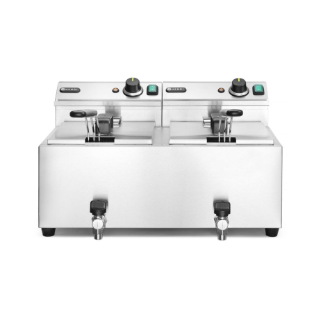 Friteuse professionnelle Profi Line double cuve 16L 7000W avec robinet de vidange - Hendi