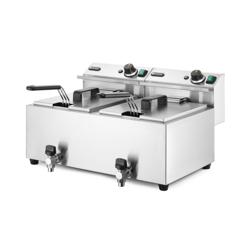 Friteuse professionnelle Profi Line double cuve 16L 7000W avec robinet de vidange - Hendi