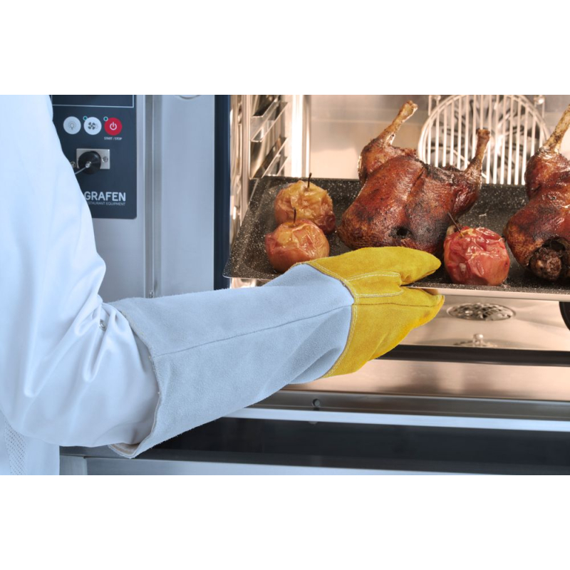 Gants de barbecue en cuir extra-longs, r&eacute;sistants &agrave; la chaleur 250&deg;C - Hendi