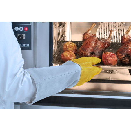 Gants de barbecue en cuir extra-longs, r&eacute;sistants &agrave; la chaleur 250&deg;C - Hendi