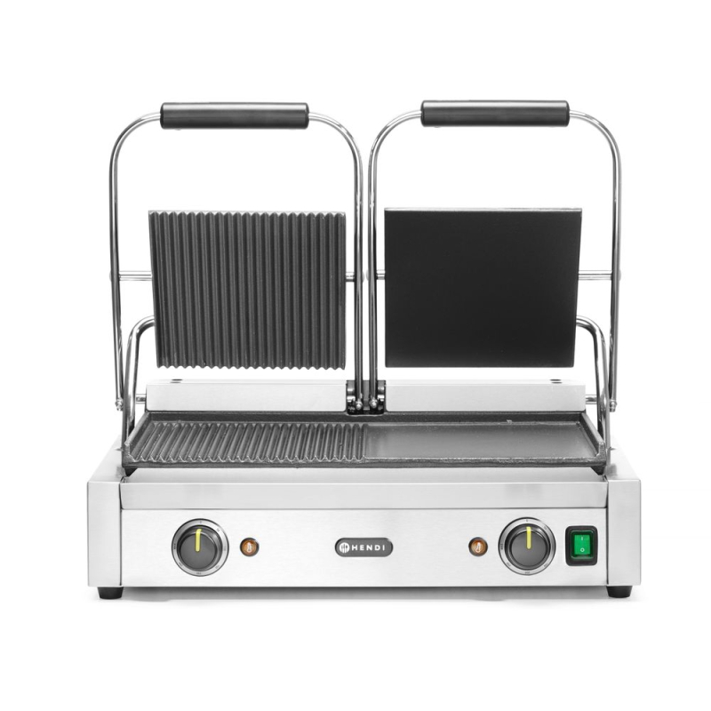 Grill de Contact Double Professionnel, Moiti&eacute; Lisse, Moiti&eacute; Rainur&eacute;, 3600W - Hendi