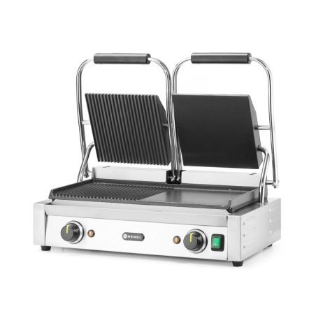 Grill de Contact Double Professionnel, Moiti&eacute; Lisse, Moiti&eacute; Rainur&eacute;, 3600W - Hendi