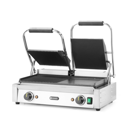 Grill de Contact Double Professionnel, Moiti&eacute; Lisse, Moiti&eacute; Rainur&eacute;, 3600W - Hendi