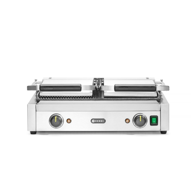 Grill de Contact Double Professionnel, Moiti&eacute; Lisse, Moiti&eacute; Rainur&eacute;, 3600W - Hendi