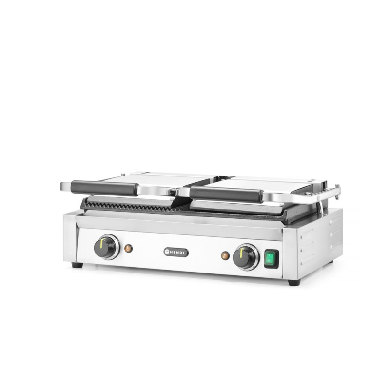 Grill de Contact Double Professionnel, Moiti&eacute; Lisse, Moiti&eacute; Rainur&eacute;, 3600W - Hendi